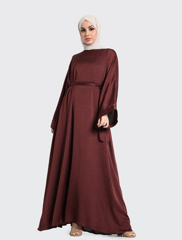 Silky Abaya Muslim Women Clothing Maroon Uniquewallart Abaya for Women Front Side