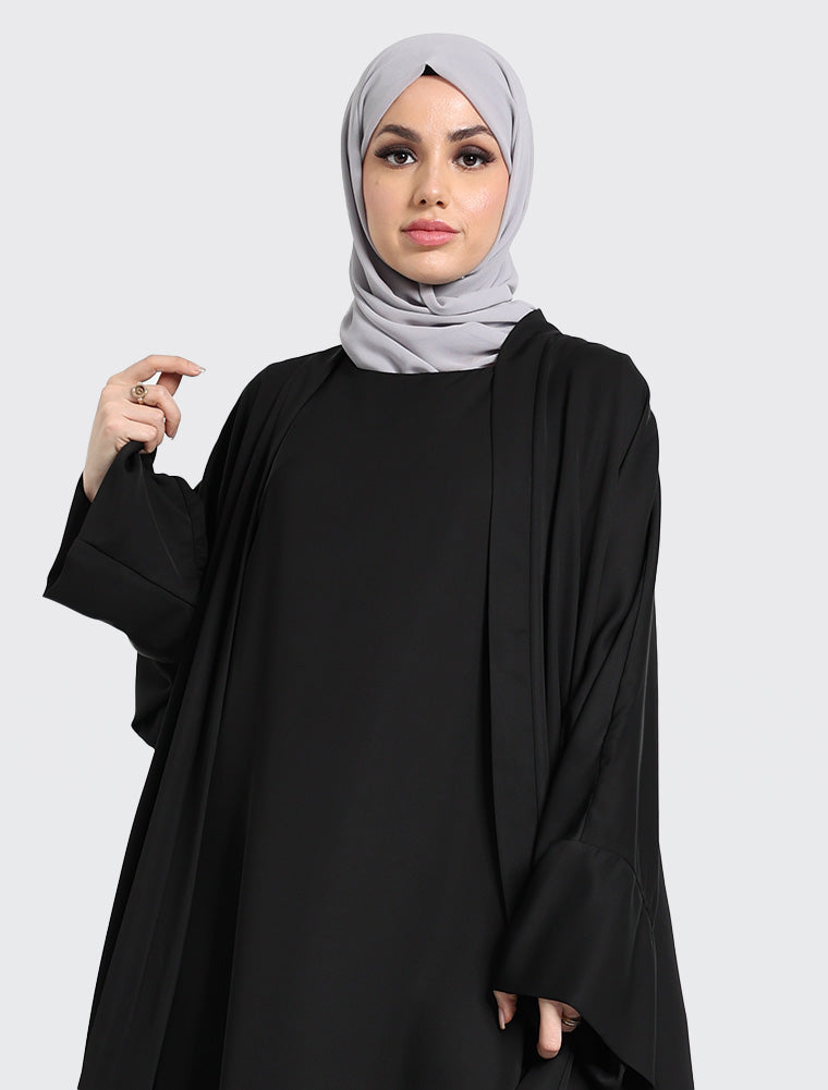 Simple Black Abaya Dress For Women - 2 Piece Set uniquewallart Simple Black Abaya Dress For Women - 2 Piece Set uniquewallart
