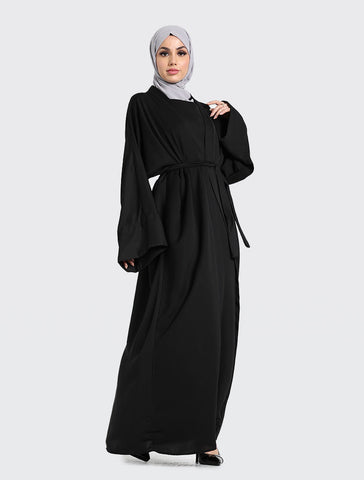 Simple Black Abaya Dress For Women 2 Piece Set Uniquewallart Abaya For Women Front Side