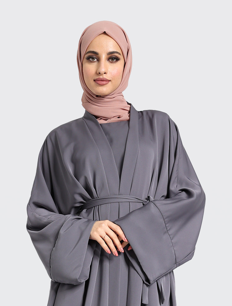 Simple Grey Abaya Dress For Women - 2 Piece Set Uniquewallart Abaya for Women Front Side Detailed