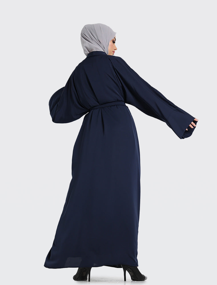 Simple Navy Abaya For Women - 2 Piece Set by Uniquewallart Abaya for Women, Back Side View