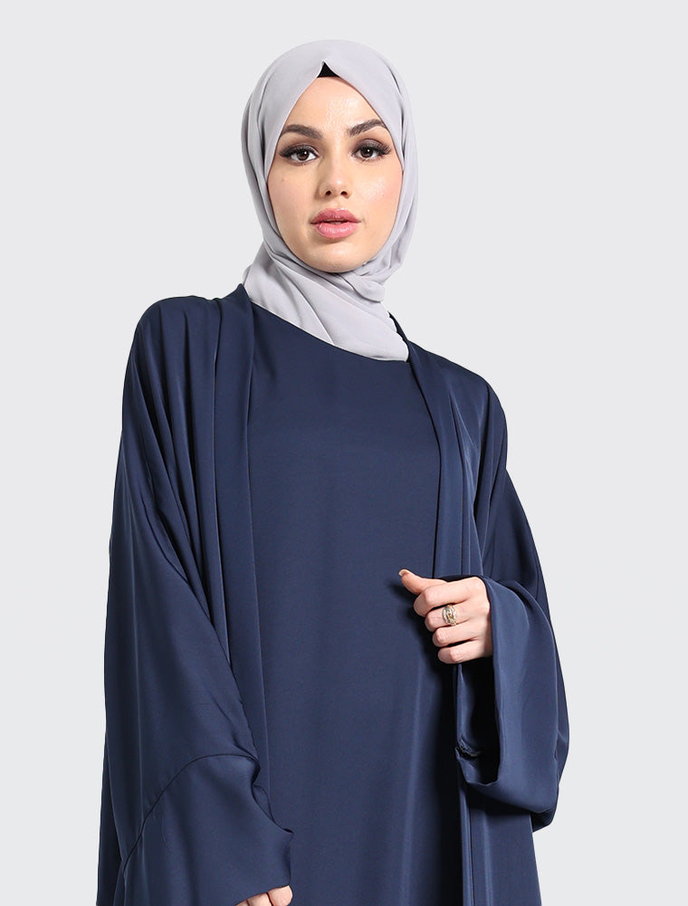 Simple Navy Abaya For Women - 2 Piece Set by Uniquewallart Abaya for Women, Front Side Close-Up