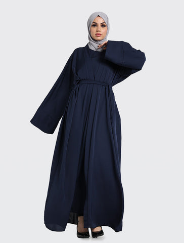 Simple Navy Abaya For Women - 2 Piece Set by Uniquewallart Abaya for Women, Front Side View