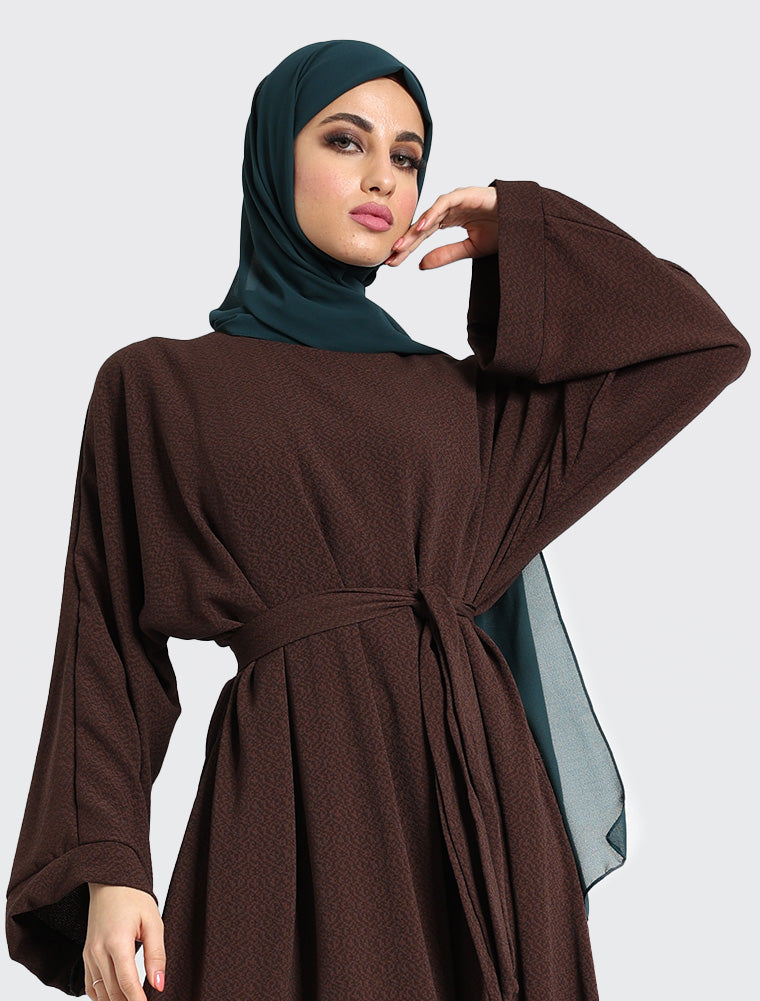 Winter Abaya Dress Muslim Women Clothing Chocolate by Uniquewallart Abaya for Women, Front Side Close-Up