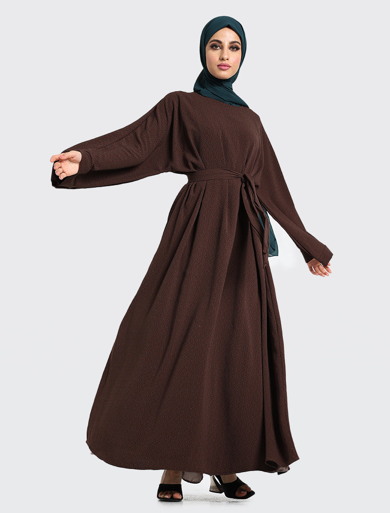 Winter Abaya Dress Muslim Women Clothing Chocolate by Uniquewallart Abaya for Women, Front Side Detailed View