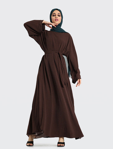Winter Abaya Dress Muslim Women Clothing Chocolate by Uniquewallart Abaya for Women, Front Side View