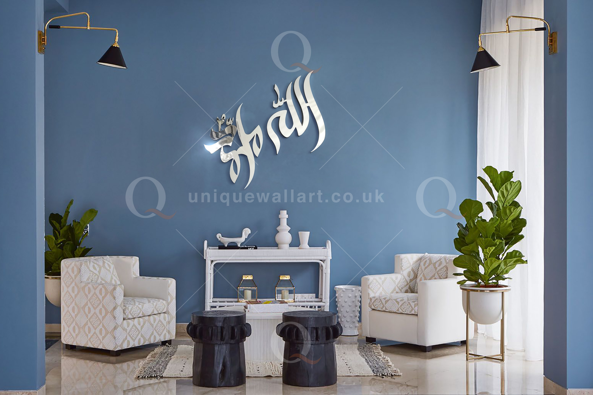 Allah Muhammad calligraphy Wall Art 3D Stainless Steel